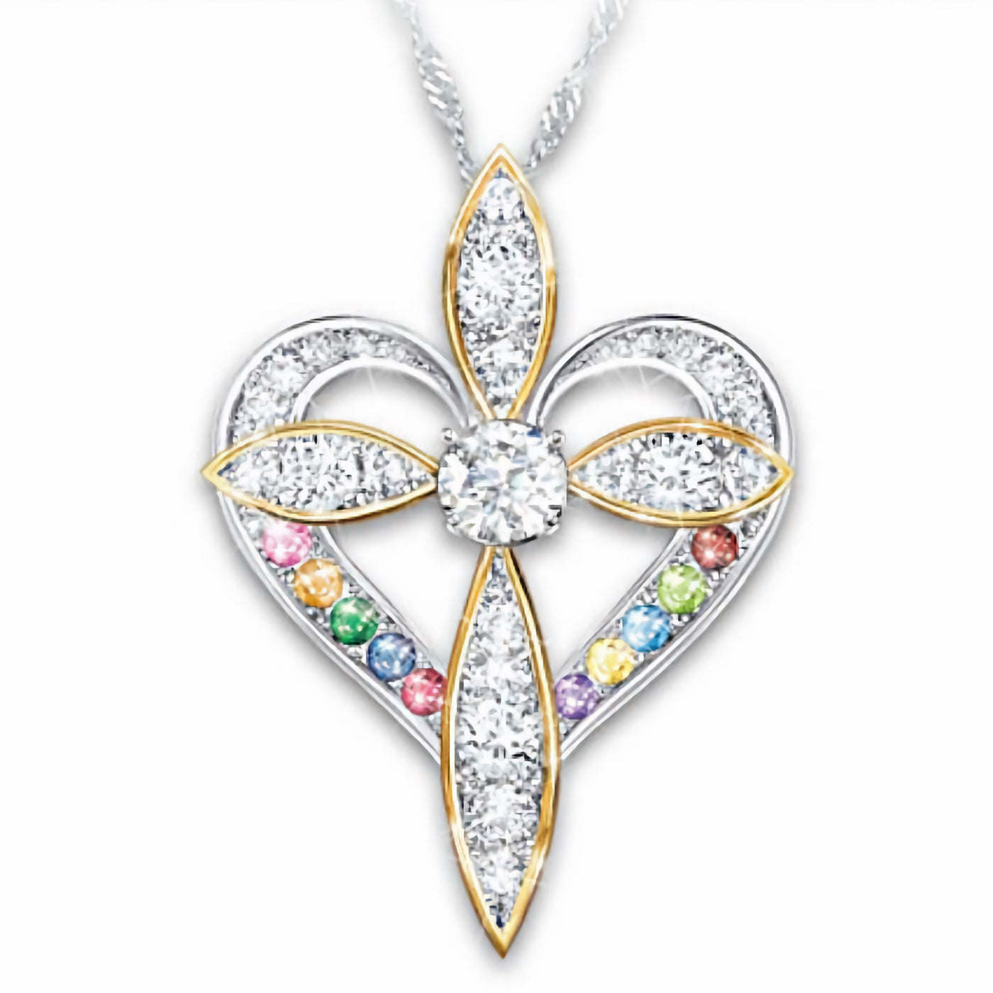 Zirconia Petal Cross Necklace