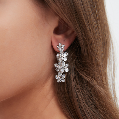 SILVER FLOWER HOOP EARRINGS (PAIR)