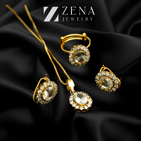 Handmade | 22K Gold Plated | Diamond Cut Zircon Judao Locket Set | ZJ111