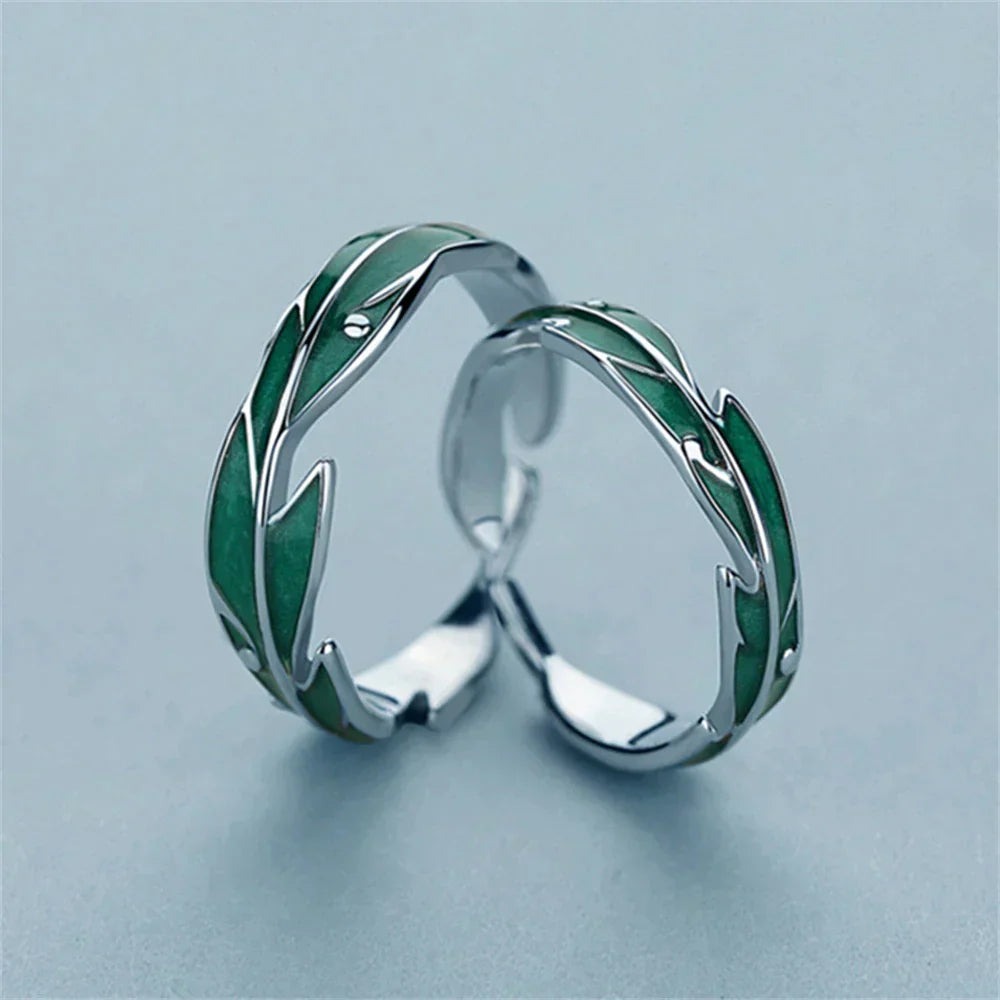 Green Feather Earrings in Silver