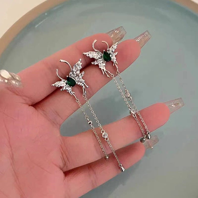 Emerald Flutter Chain Earrings