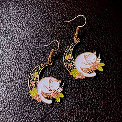 CAT ON THE MOON EARRINGS (PAIR)