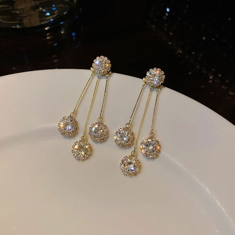 Zirconia Trifecta Gold Plated Earrings