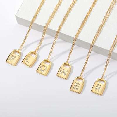 Gold Initial Lock Pendant Necklace